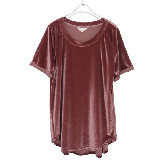 Amaryllis Tops - Amaryllis Mauve Pink Scoop Neck Short Sleeve Velvet Top T-Shirt Size M